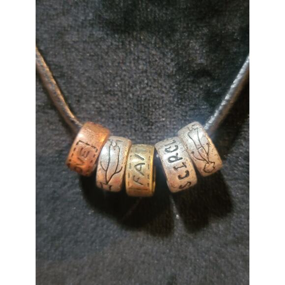 Women's Leather Necklace With Engraved Beads And Lobster Clasp Lock Jewelry - Picture 3 of 4